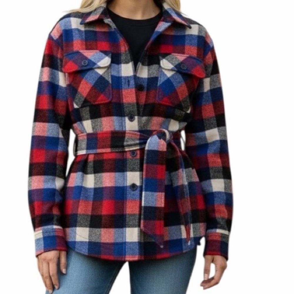 NWT Lauren Ralph Lauren Women’s Buffalo Check Belted Shirt Jacket XL